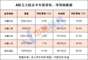 前五大a股保险公司上半年盈利7.94亿