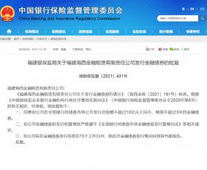 福建海西金融租赁发行10亿元金融债券获批