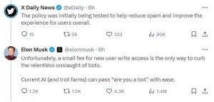 阻止机器人攻击？马斯克拟向“X”新用户收取小额费用